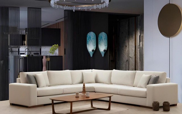 Modern wäisst U-Form Sofa Schick Wunnlandschaft Polster Edel Canapéen