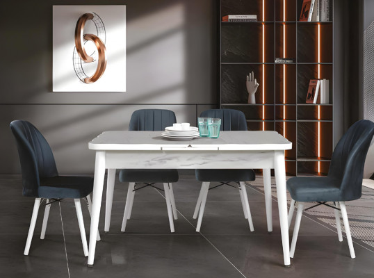Wäissen Auszéibar Iessen Tisch Designer Tischplack Modern Iesszëmmer Miwwelen