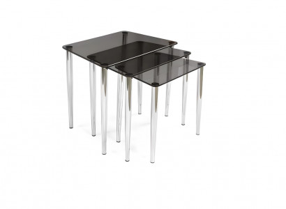 Luxuriéis Schwaarz Stilldësch Set Modern 3 Stéck Wunnzëmmer Kaffisdësch