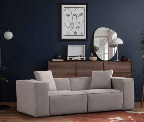 Wunnzëmmer Set 2-Connect 3-Sëtz mat Hocker Modern Design Gro Eenfaarweg