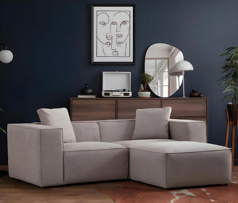 Wunnzëmmer Set 2-Connect 3-Sëtz mat Hocker Modern Design Gro Eenfaarweg