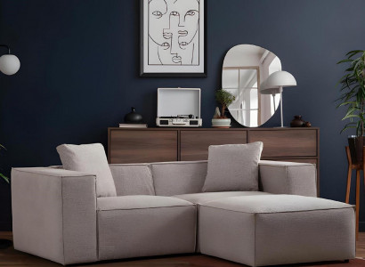 Wunnzëmmer Set 2-Connect 3-Sëtz mat Hocker Modern Design Gro Eenfaarweg