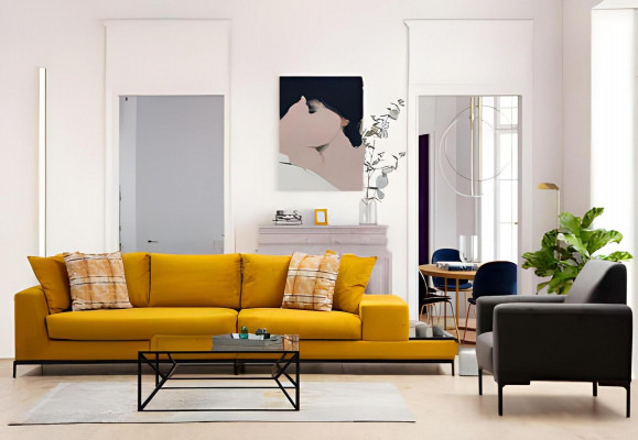 Wunnzëmmer-Set 3 Deeler Giel 3-Sëtzer Schwaarz 2-Sëtzer Fauteuil Textil Modern