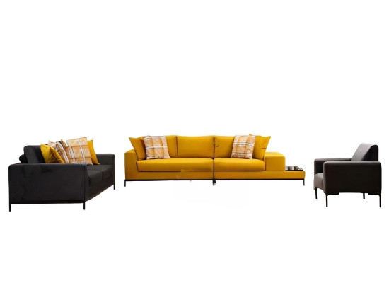 Wunnzëmmer-Set 3 Deeler Giel 3-Sëtzer Schwaarz 2-Sëtzer Fauteuil Textil Modern