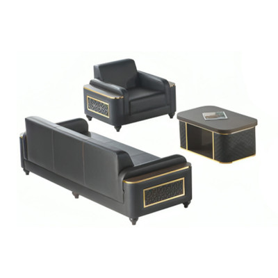 Schwaarz 3-Sëtzer Canapé Fotell Brong Couchtisch Modernen Design Aarbechtszëmmer
