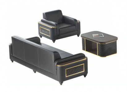 Schwaarz 3-Sëtzer Canapé Fotell Brong Couchtisch Modernen Design Aarbechtszëmmer