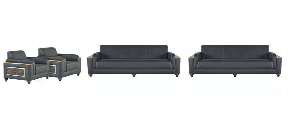 Schwaarz-Gro Designer Sëtzgrupp 2x Dräisëtzer 2x Fauteuil 4tl Set