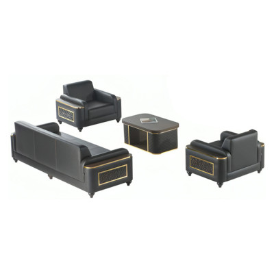 Wunnzëmmer-Arbechtszëmmer Set 4-Teiler 3-Sëtzer Fauteuil Coffeertësch Brong Faarf