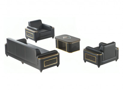 Wunnzëmmer-Arbechtszëmmer Set 4-Teiler 3-Sëtzer Fauteuil Coffeertësch Brong Faarf