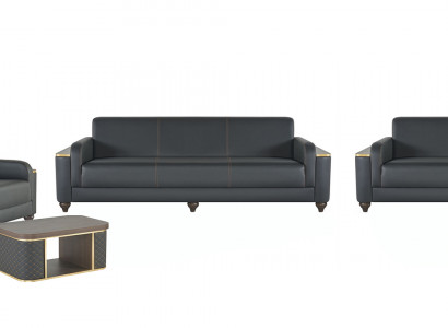 Schwaarz Wunnzëmmer Garnitur Designer Miwwelen 3-Sëtzer 2x Sesselen 5-Deeler.