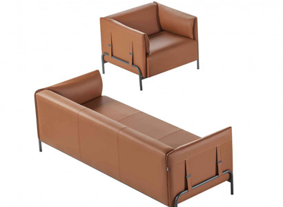Aarbechtszëmmer 2tlg 3-Sëtzer mat Fauteuil Braun Eenheetlech Modern Design