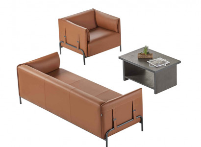 Sëtzmiwwelen 3tlg Braun 3-Sëtzer Fauteuil Gro Faarf Kaffisdësch Aarbechtszëmmer
