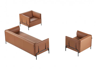 Bürosëtzmobiliär-Set 3-deeler 3-Sëtzer mat 2x Fauteuil Aarbechtszëmmer Braun Faarf