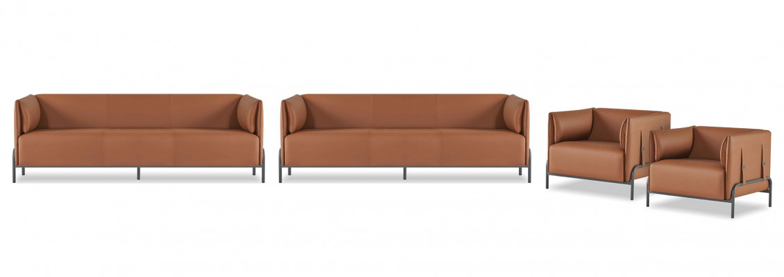 Braune Ledergarnitur Designer Aarbechtszëmmer Miwwelen 2x Dräisëtzer Fautteuil