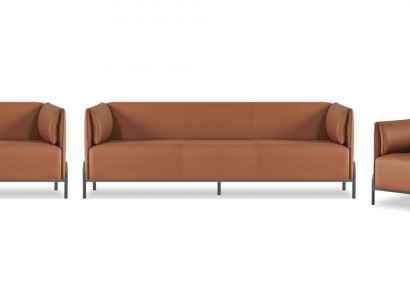 Braune Ledergarnitur Designer Aarbechtszëmmer Miwwelen 2x Dräisëtzer Fautteuil