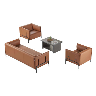 Aarbechtszëmmer-Set 4-deelech 3-Sëtz, 2x Fauteuil, Kaffisdësch Braun Grau Zweefaarweg