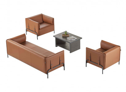 Aarbechtszëmmer-Set 4-deelech 3-Sëtz, 2x Fauteuil, Kaffisdësch Braun Grau Zweefaarweg
