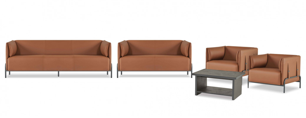 Braun Aarbechtszëmmer Sofasaz Designer Sëtzmoueren Ledermoueren 5tlg
