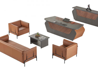 Braun-grau Aarbechtszëmmer Miwwelen 3-Sëtz-Sessel Büro-Dësch Sideboard 6-Stéck