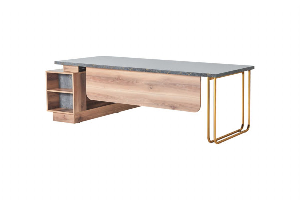 Büroschreifdësch Braun Gri Zweefaareg Modern Design Aarbechtszëmmer Rechteckeg