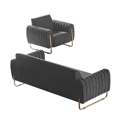 Stoffcanapéen 2-Stéck Aarbechtszëmmer Set 3-Sëtzer mat Fauteuil Gro Eenfaarweg