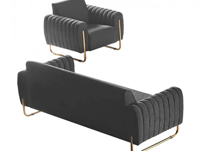 Stoffcanapéen 2-Stéck Aarbechtszëmmer Set 3-Sëtzer mat Fauteuil Gro Eenfaarweg