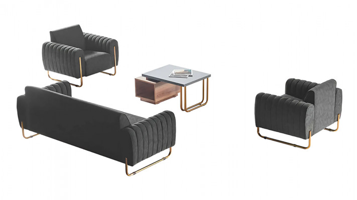 Aarbechtszëmmer Stoffsofa-Set 3-Sëtz 2x Stull Dësch modern Stil
