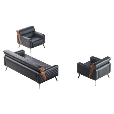 Aarbechtszëmmer Set 3 Deeler 3-Sëtzer 2x Fautteuil Schwaarz Eenfaarweg Modernen Stil