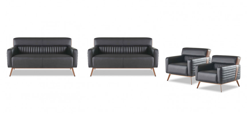 Sofa Set 4-Stéck 2-Sëtz Sofa Sëtz Aarbechtszëmmer Set Schwaarz Eefaarweg