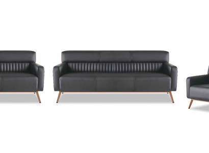 Sofas 3-Plaz Sessel Aarbechtszëmmer-Set 4tlg Schwaarz Modern Eeërfaarweg