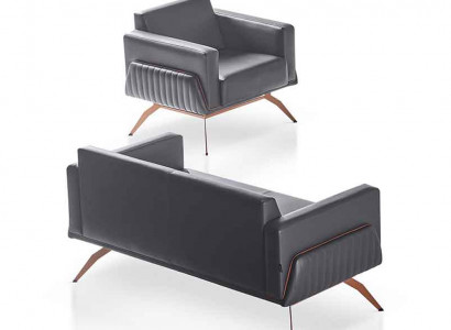 Aarbechtszëmmer-Set 2-deel 2-Sëtz Sofa mat Fauteuil Gro Eefaarweg Wunnzëmmer
