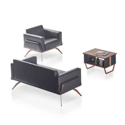 Aarbechtszëmmer-Set 3-Stéck 2-Sëtzer Fotell Coffeestull Modernen Design Gro