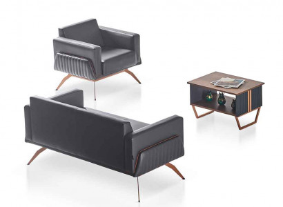 Aarbechtszëmmer-Set 3-Stéck 2-Sëtzer Fotell Coffeestull Modernen Design Gro