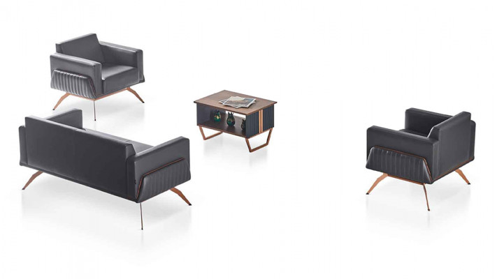 Aarbechtszëmmer Set 4 Deeler 3-Sëtzer 2x Fotell Couchtisch Grom Eenfaarweg Stil