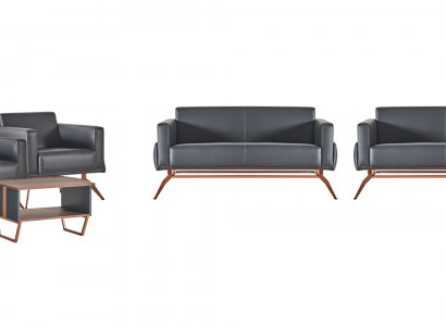 Aarbechtszëmmer-Set 5tlg 2x 2-Sëtzer 2x Sessel Couchtisch Grau Einfaarweg