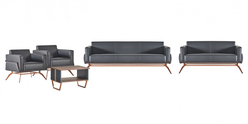 Bürosset 5-deeleg 3-Sëtzer 2-Sëtzer 2x Fauteuil Couchtisch Gro Braun