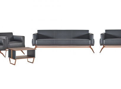 Bürosset 5-deeleg 3-Sëtzer 2-Sëtzer 2x Fauteuil Couchtisch Gro Braun