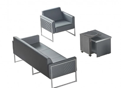 Aarbechtszëmmer-Set 3tlg 3-Sëtzer Fotell Canapé Tisch Gro Monochrom Modern