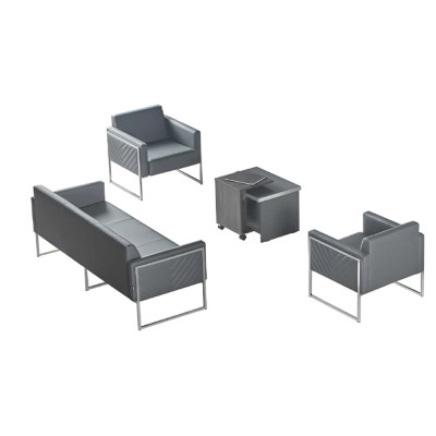 Aarbechtszëmmer-Set 4tlg 3-Sëtzer 2x Fotell Couchtisch Gri Lënns Stil