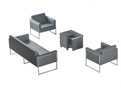 Aarbechtszëmmer-Set 4tlg 3-Sëtzer 2x Fotell Couchtisch Gri Lënns Stil