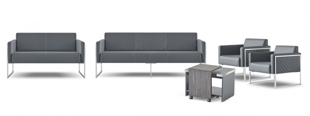 Aarbechtszëmmer-Set 5-Teile 3-Sëtz 2-Sëtz 2x Sesselen Dëscht Couchtisch Gri Stil
