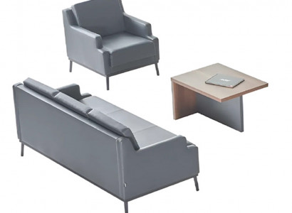 Aarbechtszëmmer-Set 3tlg 3-Sëtzer Sessel Couchtisch Modern Däischtergro