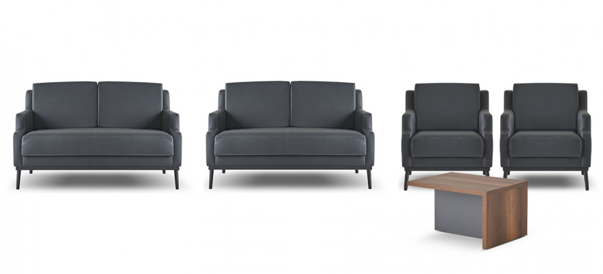 Aarbechtszëmmer-Set 5 Deeler Däischtergro Stil 2x 2-Sëtzer 2x Fotell Dësch