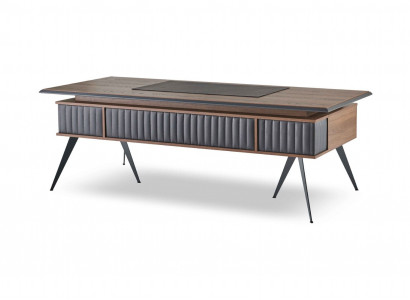 Bürosdësch Recht-Eckeg Form Braun Gro Zweefaarweg mat Tiräng Modern