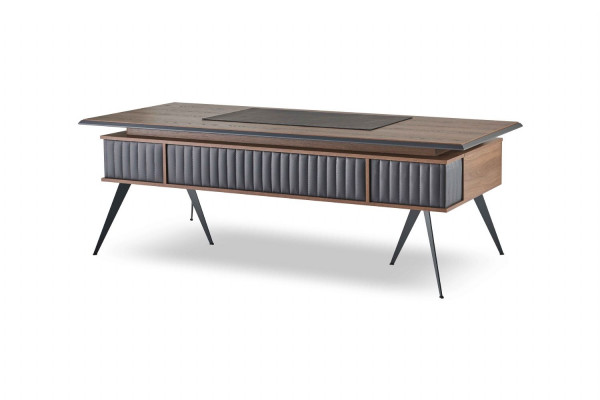 Aarbechtszëmmer-Set 2tlg Büro Dësch Kommode Bruin Grom Zweefaarweg Modern