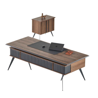 Aarbechtszëmmer-Set 2tlg Büro Dësch Kommode Bruin Grom Zweefaarweg Modern