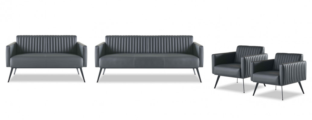 Bürosset 4 Stécker 3-Sëtzer 2-Sëtzer 2x Sesselen Schwaarz Eenfaarweg