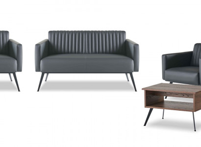 Aarbechtszëmmer-Set 5 Deeler 2x 2-Sëtzer 2x Fauteuil Kaffisdësch Schwaarz Braun