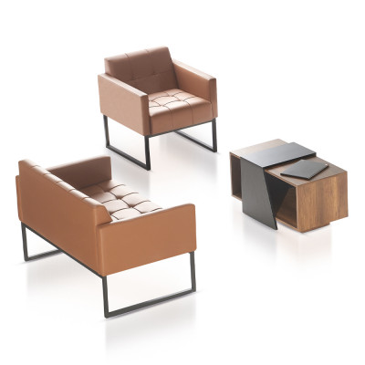 Aarbechtszëmmer Braun Gro Set 3 Stécker 2-Sëtzer Fotell Dësch Modern Stil