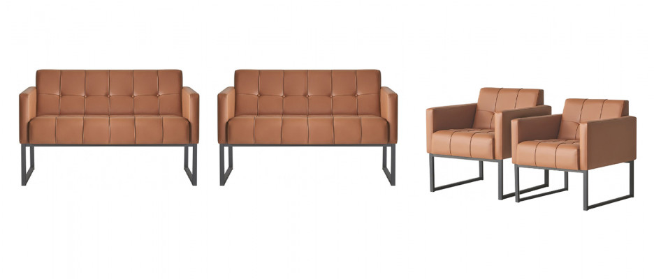 Aarbechtszëmmer-Set 4tlg Braun Einfaarweg 2x 2-Sëtzer 2x Fauteuil Modern Stil